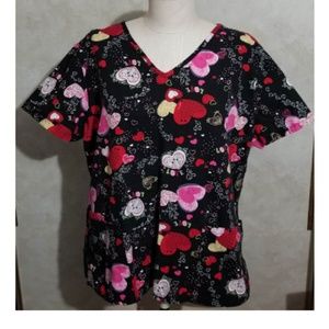 Scrub Top Black with Pink and Red Hearts Size Med